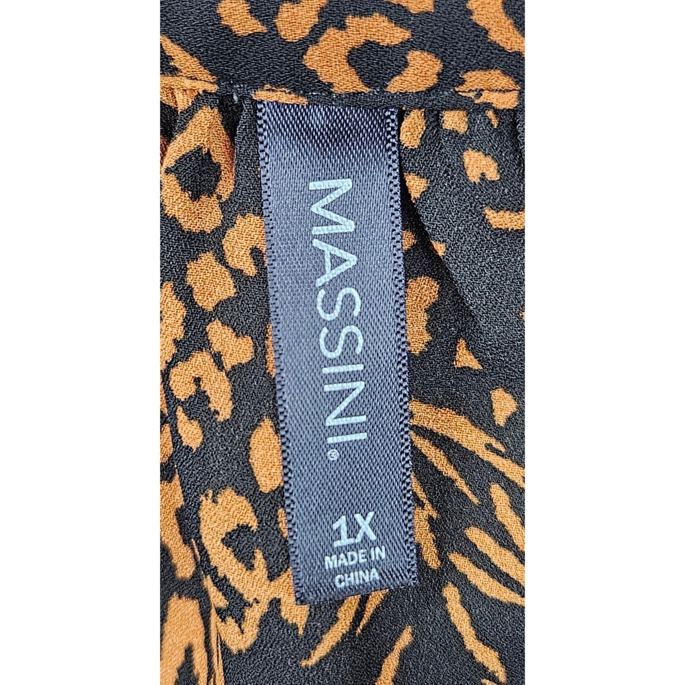 Massini Womens Animal Print Blouse Cognac Orange Black Elastic Waist Peplum 1X - Picture 8 of 9